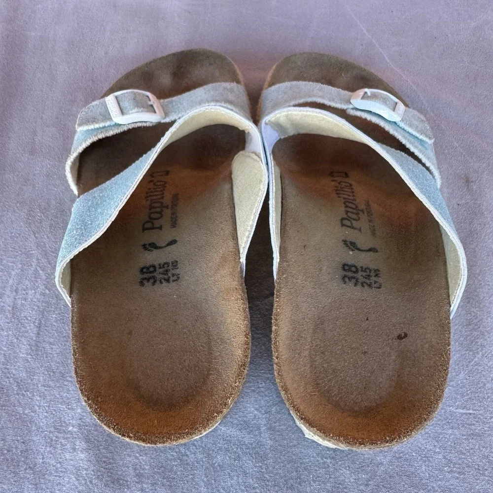 Size 38/W7 - Birkenstock Papillo Della Wedge Sandals Blue‎ White Buckle